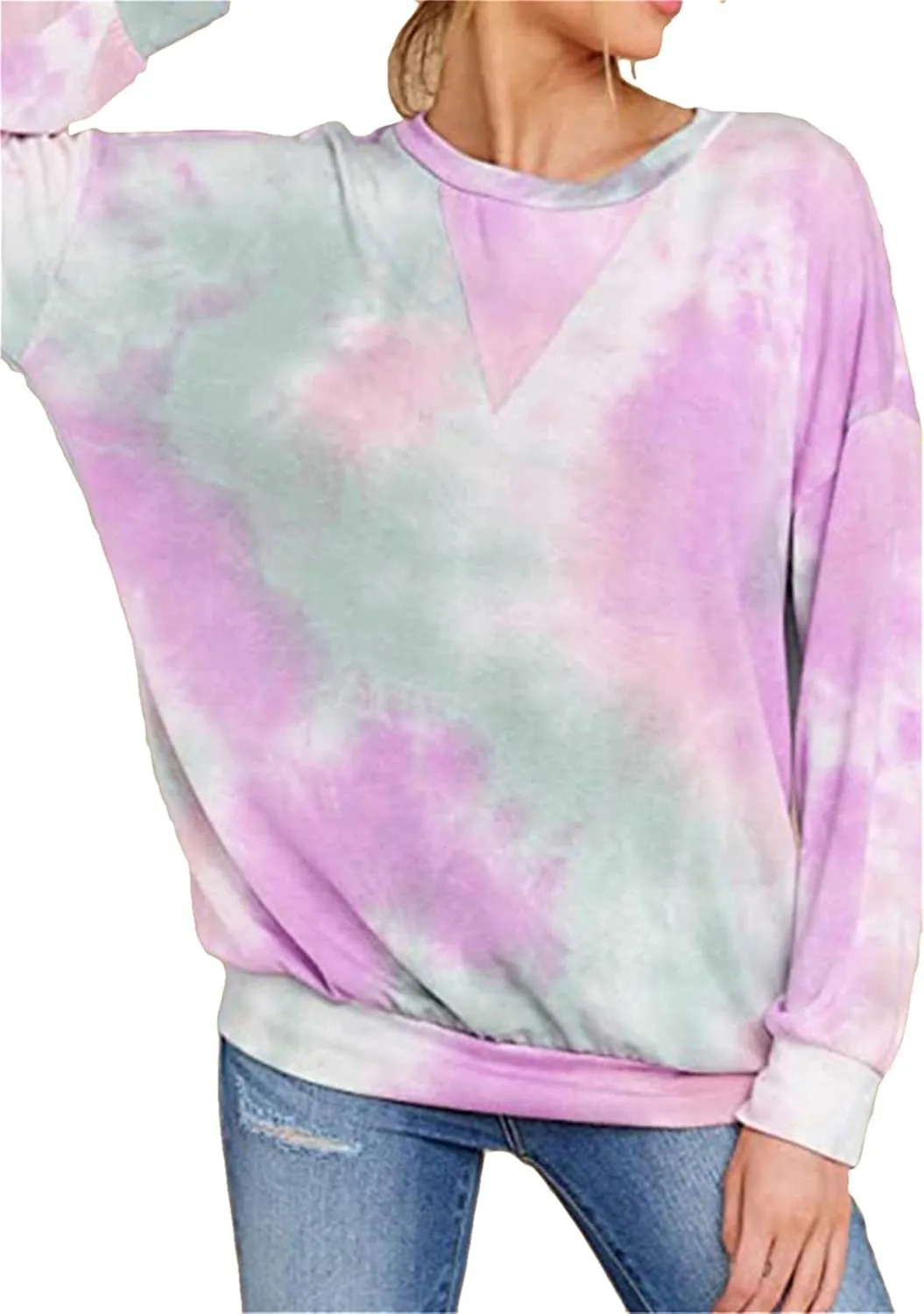 FLITAY Womens Oversized Crewneck Sweatshirts Casual Comfy Fall Tops Fashion Tie Dye Fit Sweatshirts