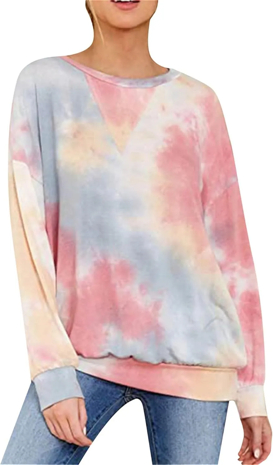 FLITAY Womens Oversized Crewneck Sweatshirts Casual Comfy Fall Tops Fashion Tie Dye Fit Sweatshirts