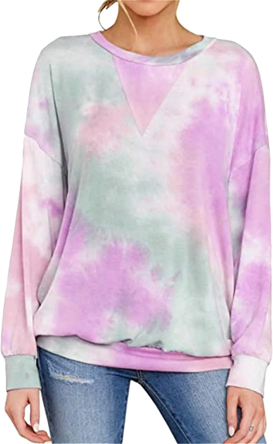 FLITAY Womens Oversized Crewneck Sweatshirts Casual Comfy Fall Tops Fashion Tie Dye Fit Sweatshirts