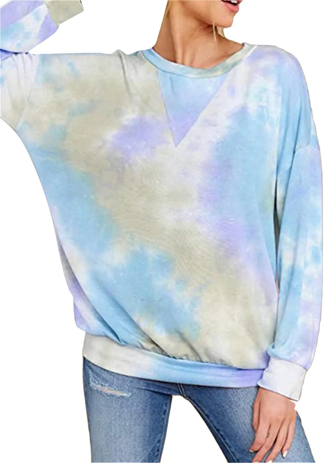 FLITAY Womens Oversized Crewneck Sweatshirts Casual Comfy Fall Tops Fashion Tie Dye Fit Sweatshirts