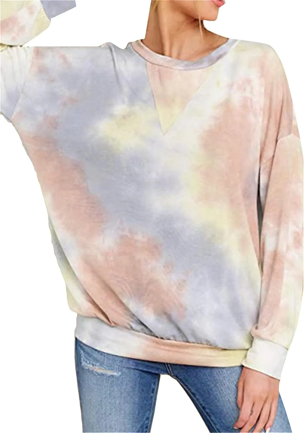 FLITAY Womens Oversized Crewneck Sweatshirts Casual Comfy Fall Tops Fashion Tie Dye Fit Sweatshirts