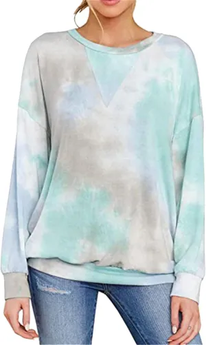 FLITAY Womens Oversized Crewneck Sweatshirts Casual Comfy Fall Tops Fashion Tie Dye Fit Sweatshirts