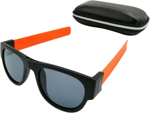 FOREVER1 – Slap Sunglasses (Orange) Novelty Foldable Sunglasses, Snap to Your Wrist or Bag, Slap Roll and Clip on Bracelet Sunglasses for Men, Women and Kids, UV 400 Protection. Packed in Nice Case.