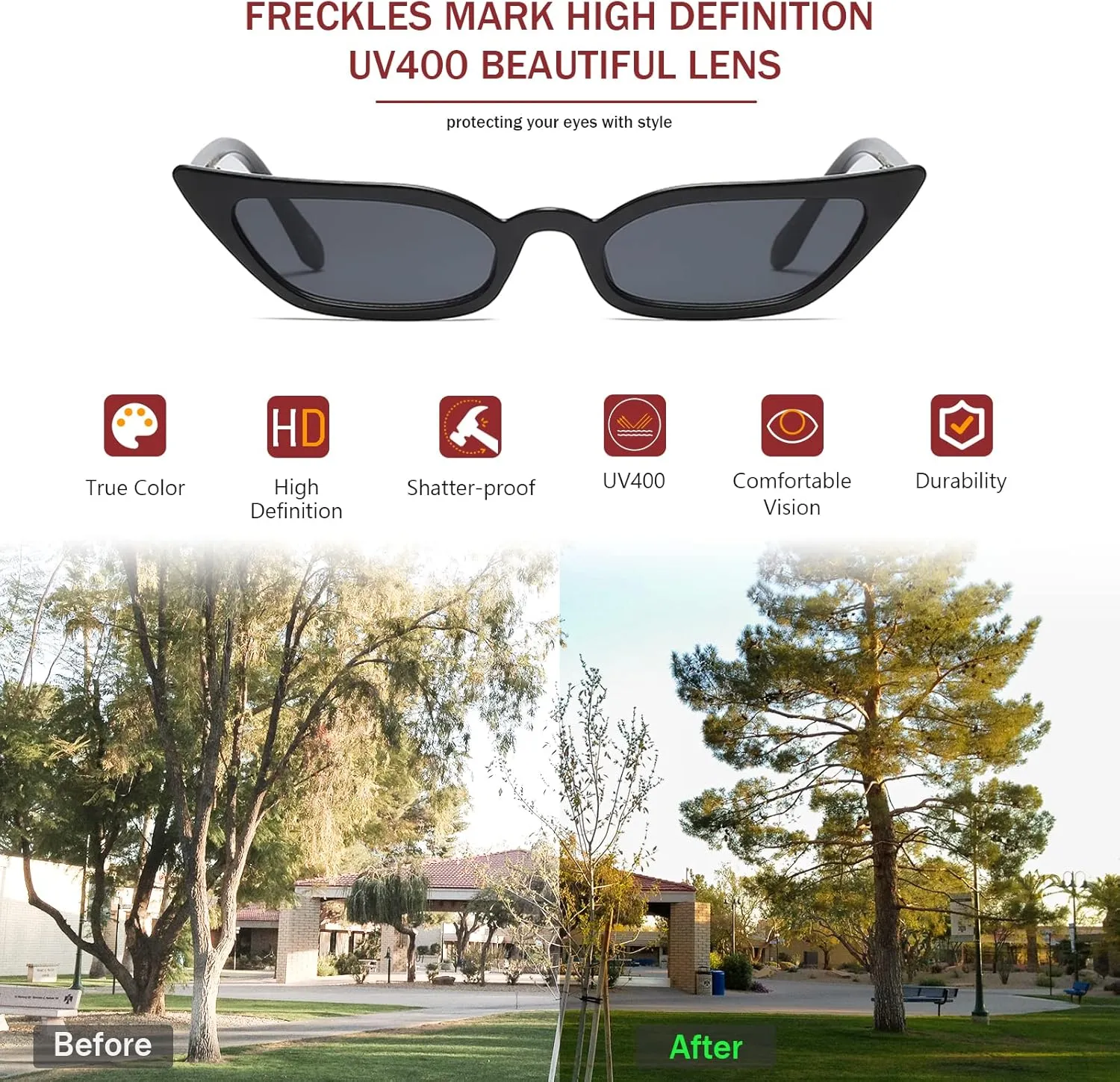 Freckles Mark 90s Vintage Retro Narrow Cat Eye Sunglasses for Women Small Fashion Sun Glasses
