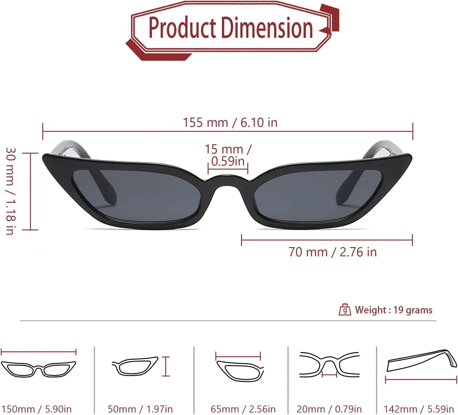 Freckles Mark 90s Vintage Retro Narrow Cat Eye Sunglasses for Women Small Fashion Sun Glasses