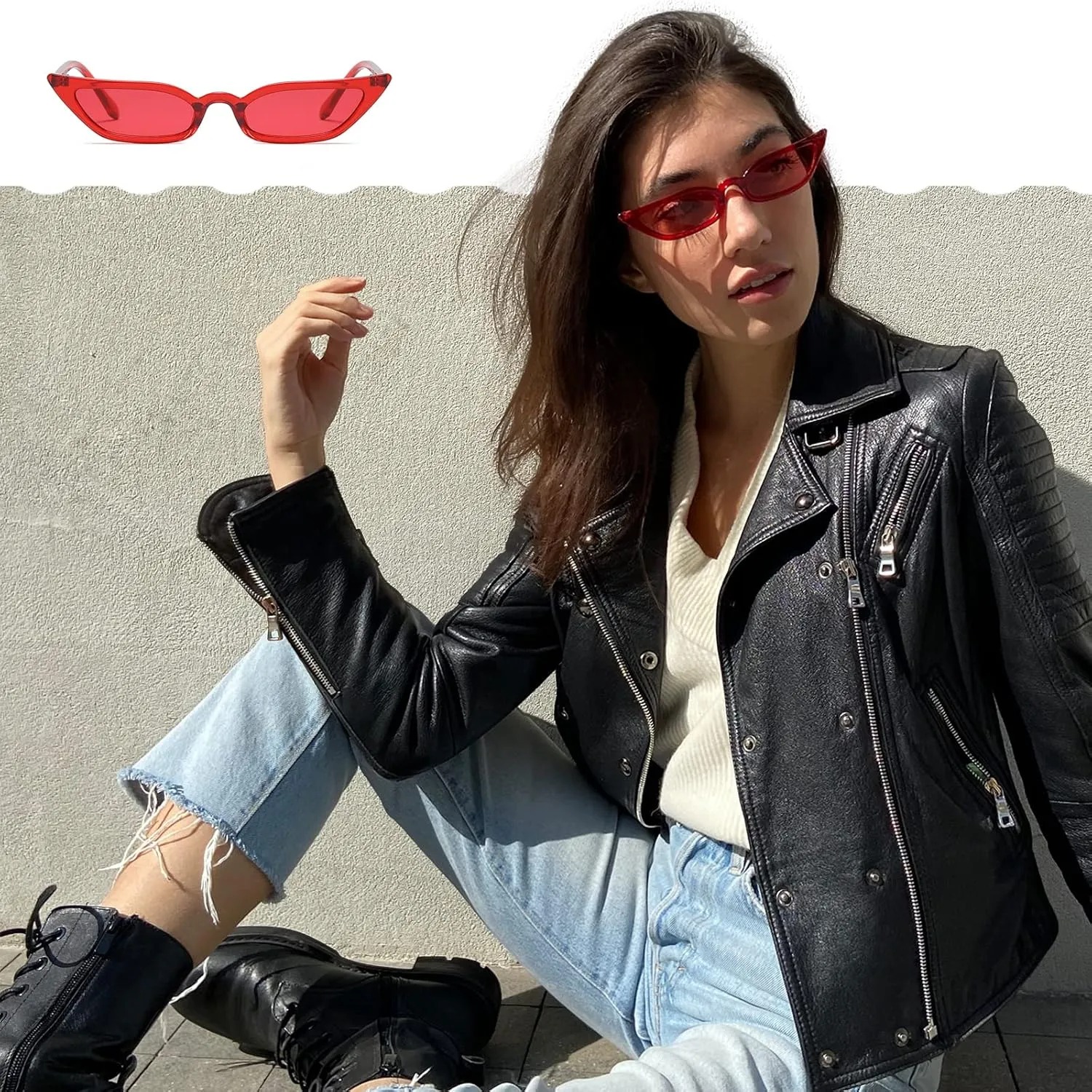 Freckles Mark 90s Vintage Retro Narrow Cat Eye Sunglasses for Women Small Fashion Sun Glasses