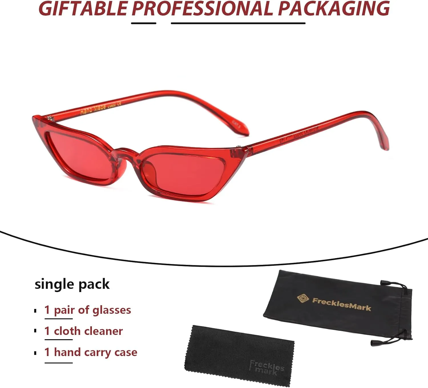 Freckles Mark 90s Vintage Retro Narrow Cat Eye Sunglasses for Women Small Fashion Sun Glasses
