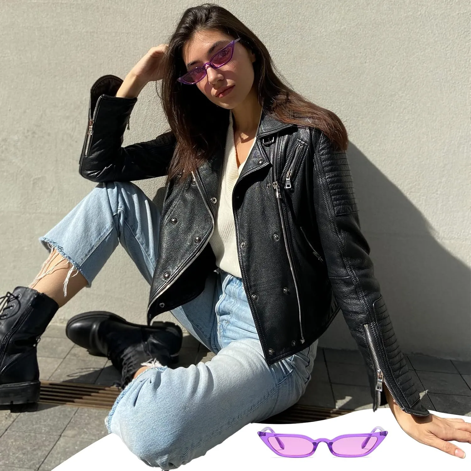 Freckles Mark 90s Vintage Retro Narrow Cat Eye Sunglasses for Women Small Fashion Sun Glasses