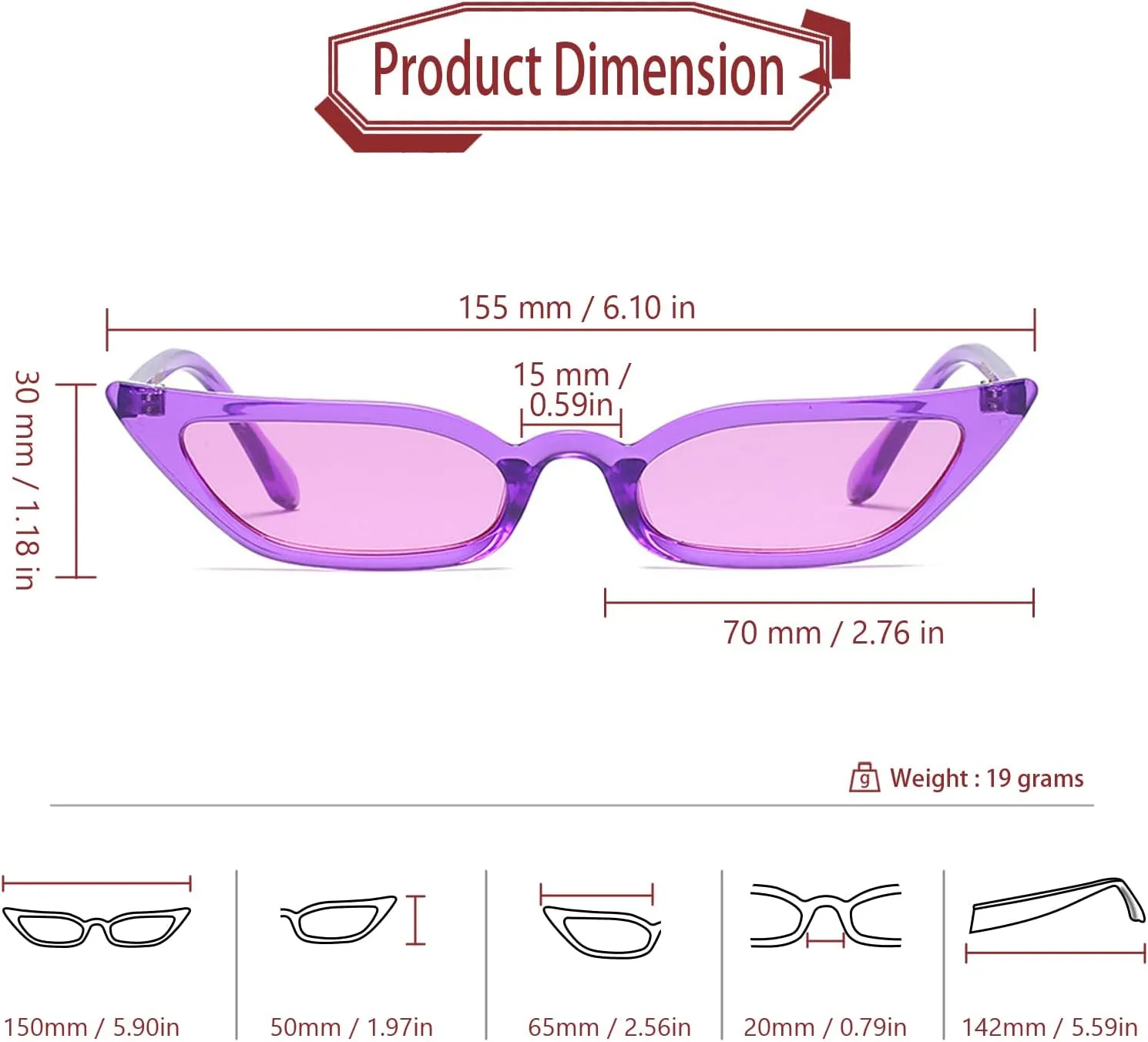 Freckles Mark 90s Vintage Retro Narrow Cat Eye Sunglasses for Women Small Fashion Sun Glasses