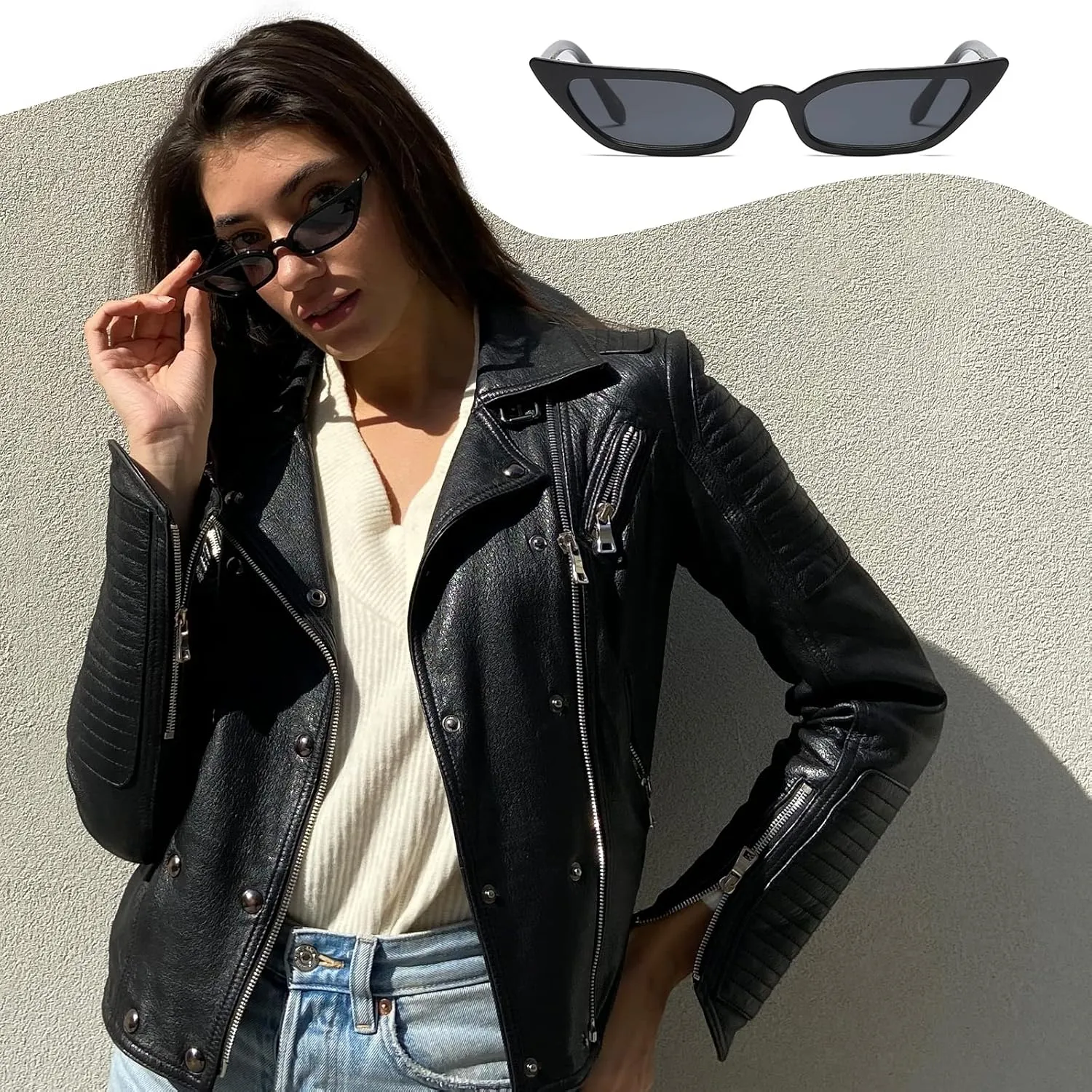 Freckles Mark 90s Vintage Retro Narrow Cat Eye Sunglasses for Women Small Fashion Sun Glasses