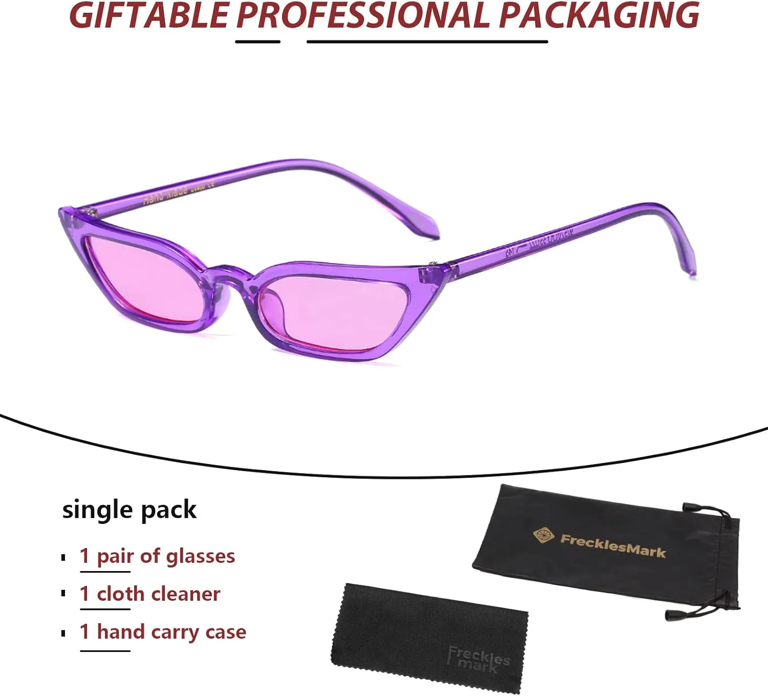 Freckles Mark 90s Vintage Retro Narrow Cat Eye Sunglasses for Women Small Fashion Sun Glasses