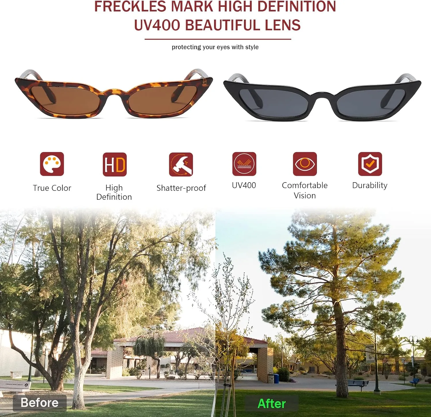 Freckles Mark 90s Vintage Retro Narrow Cat Eye Sunglasses for Women Small Fashion Sun Glasses