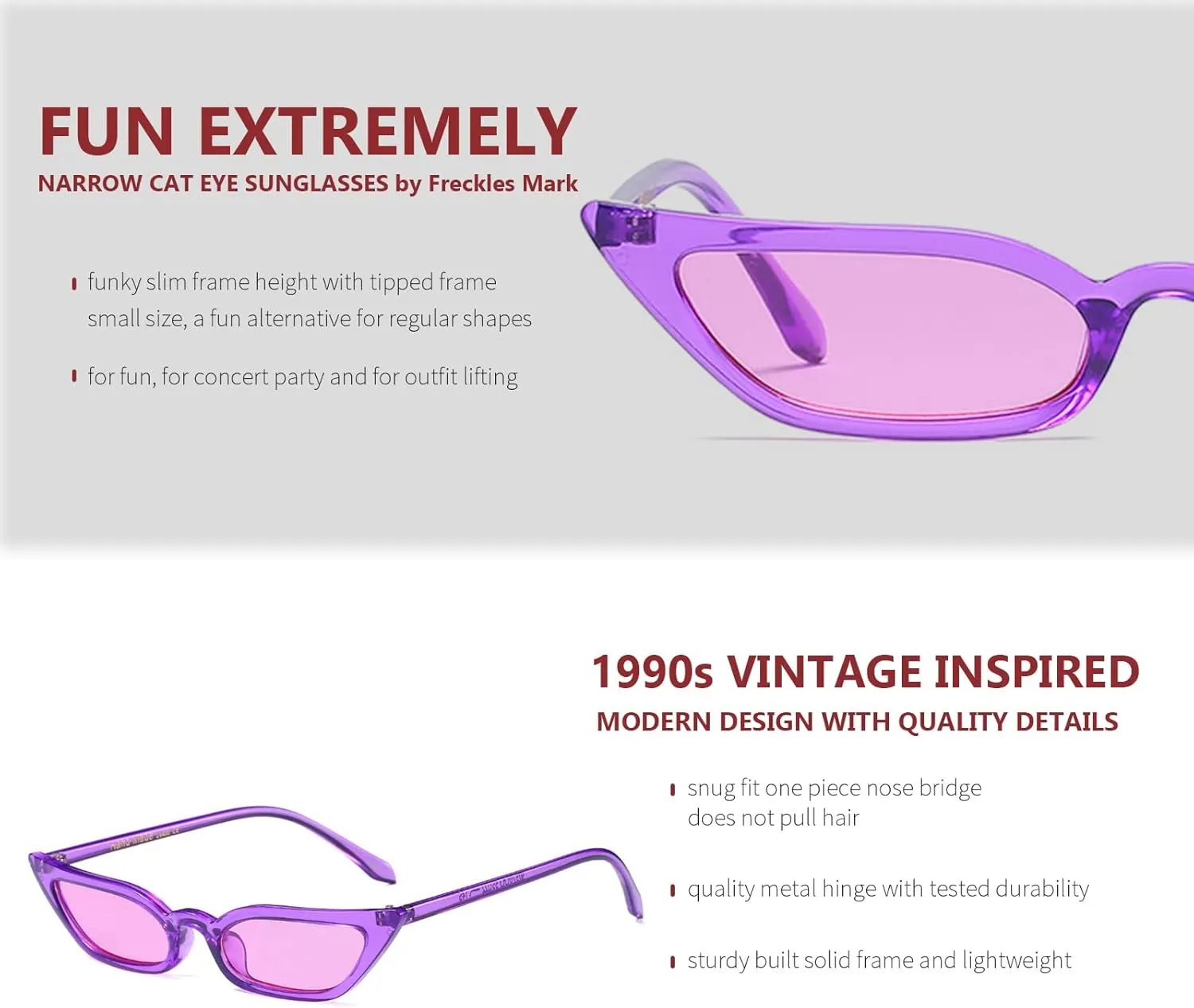 Freckles Mark 90s Vintage Retro Narrow Cat Eye Sunglasses for Women Small Fashion Sun Glasses