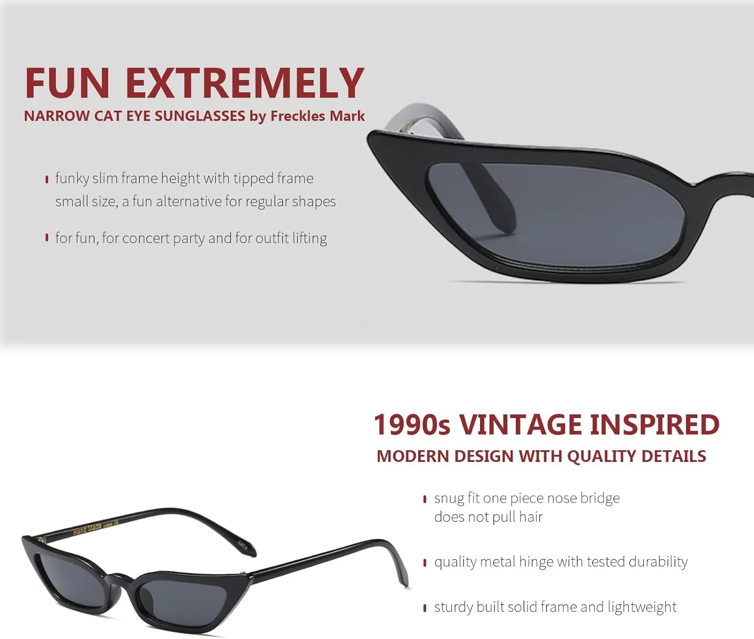 Freckles Mark 90s Vintage Retro Narrow Cat Eye Sunglasses for Women Small Fashion Sun Glasses
