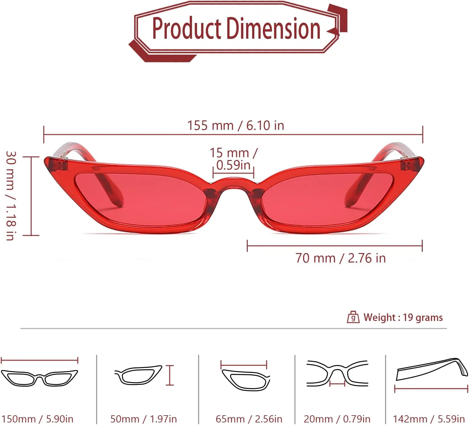 Freckles Mark 90s Vintage Retro Narrow Cat Eye Sunglasses for Women Small Fashion Sun Glasses