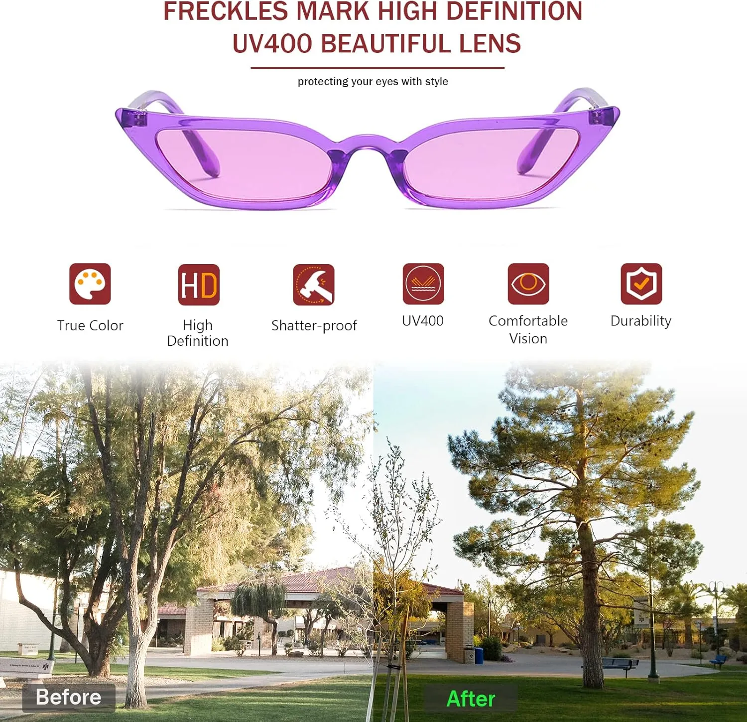 Freckles Mark 90s Vintage Retro Narrow Cat Eye Sunglasses for Women Small Fashion Sun Glasses