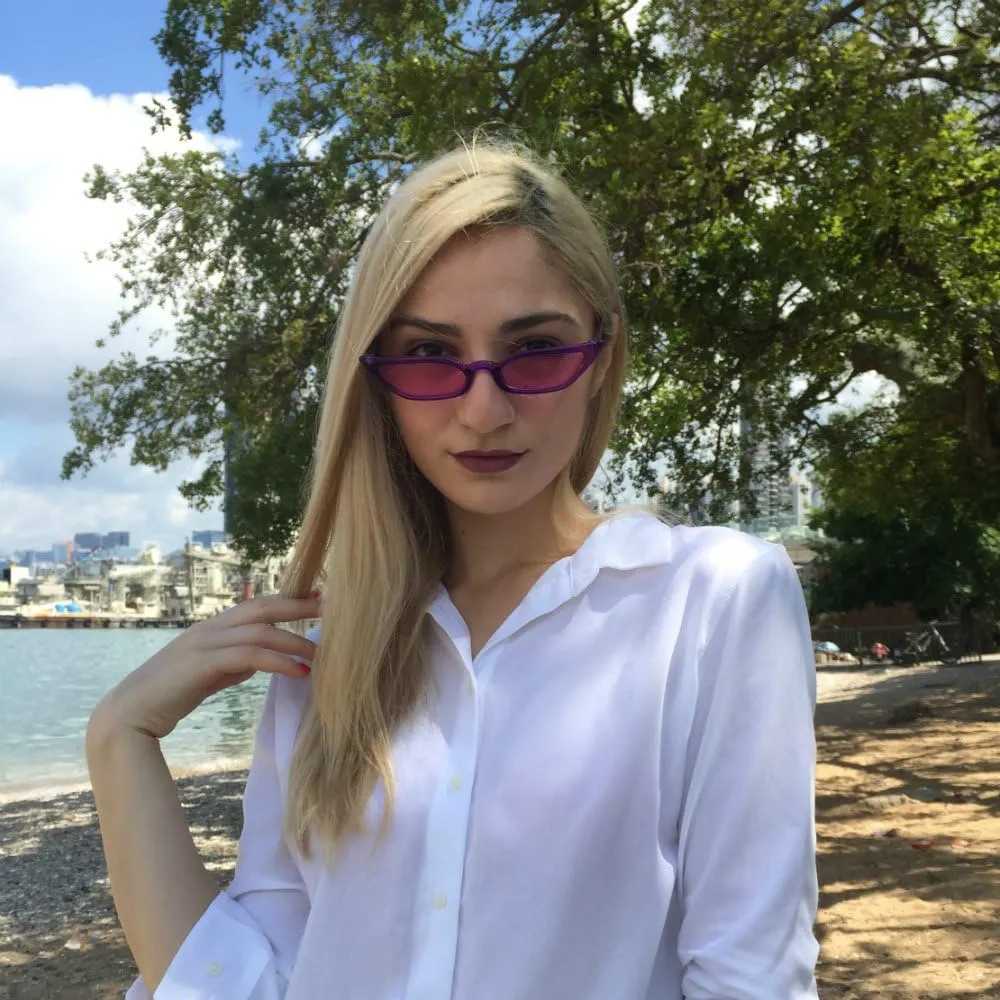 Freckles Mark 90s Vintage Retro Narrow Cat Eye Sunglasses for Women Small Fashion Sun Glasses