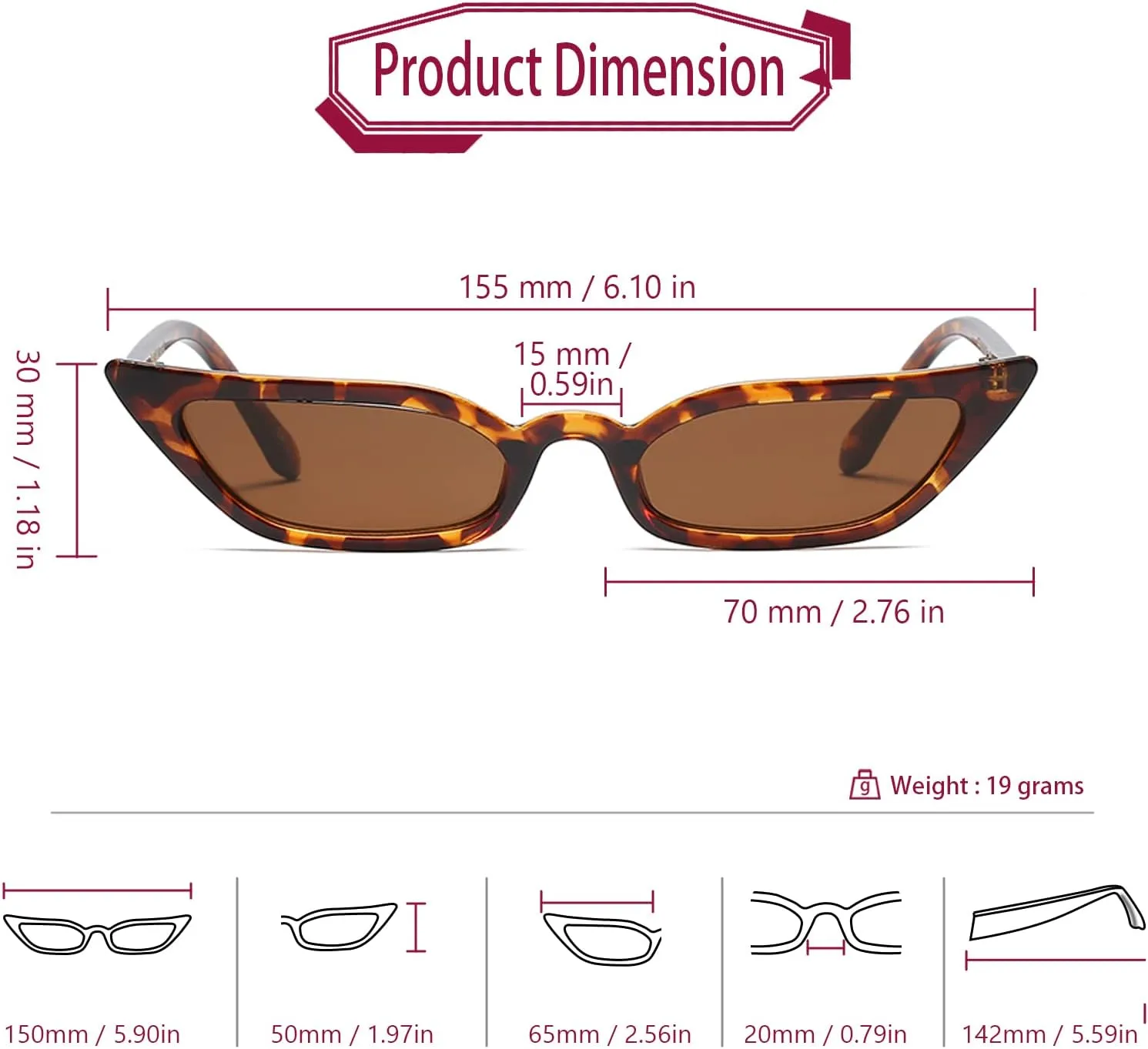 Freckles Mark 90s Vintage Retro Narrow Cat Eye Sunglasses for Women Small Fashion Sun Glasses