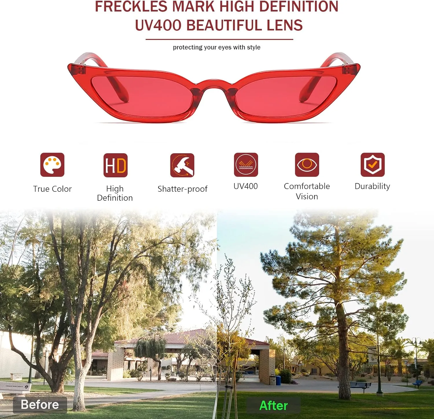 Freckles Mark 90s Vintage Retro Narrow Cat Eye Sunglasses for Women Small Fashion Sun Glasses