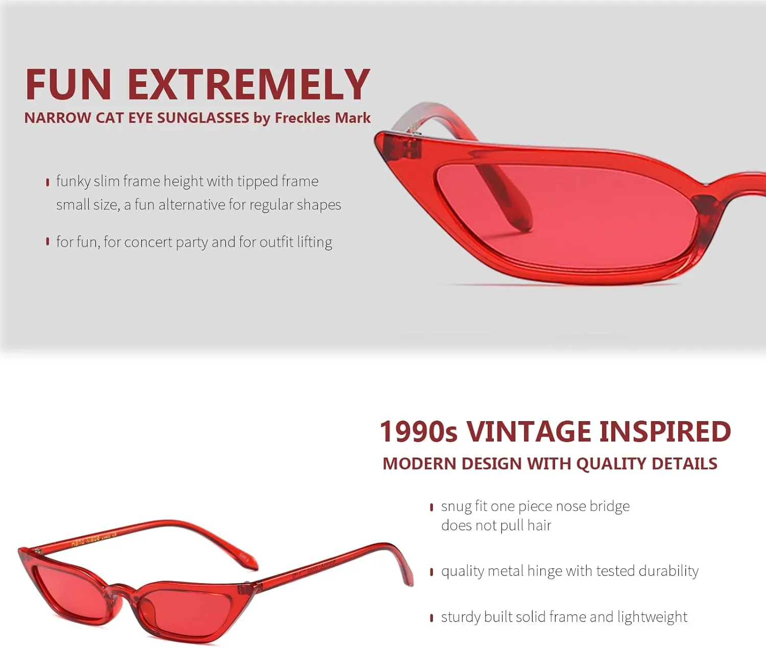 Freckles Mark 90s Vintage Retro Narrow Cat Eye Sunglasses for Women Small Fashion Sun Glasses