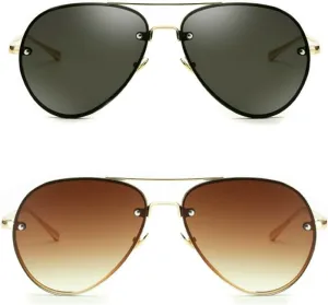 Freckles Mark Oversized Aviator Sunglasses Vintage Retro Gold Metal Frame Colorful Lenses 62mm