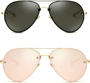 Freckles Mark Oversized Aviator Sunglasses Vintage Retro Gold Metal Frame Colorful Lenses 62mm
