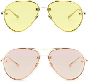 Freckles Mark Oversized Aviator Sunglasses Vintage Retro Gold Metal Frame Colorful Lenses 62mm
