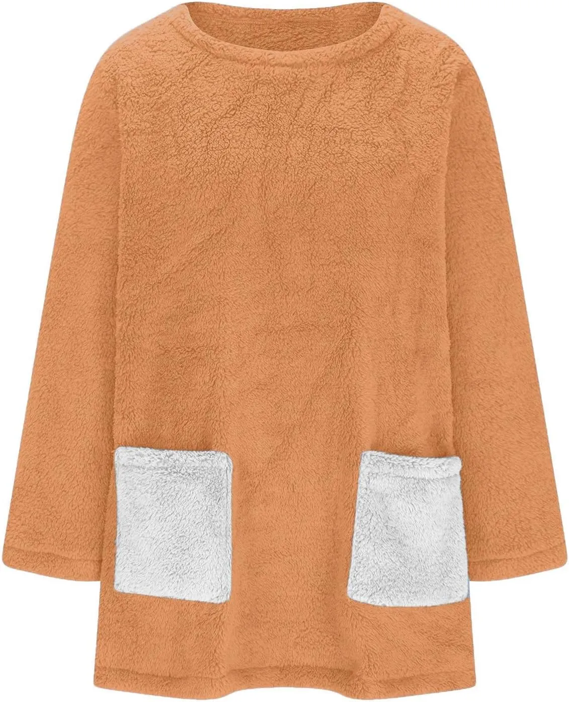 Fuzzy Fleece Pullover Women Sherpa Lined Crewneck Sweatshirts 2024 Trendy Winter Warm Faux Fur Loungewear with Pockets