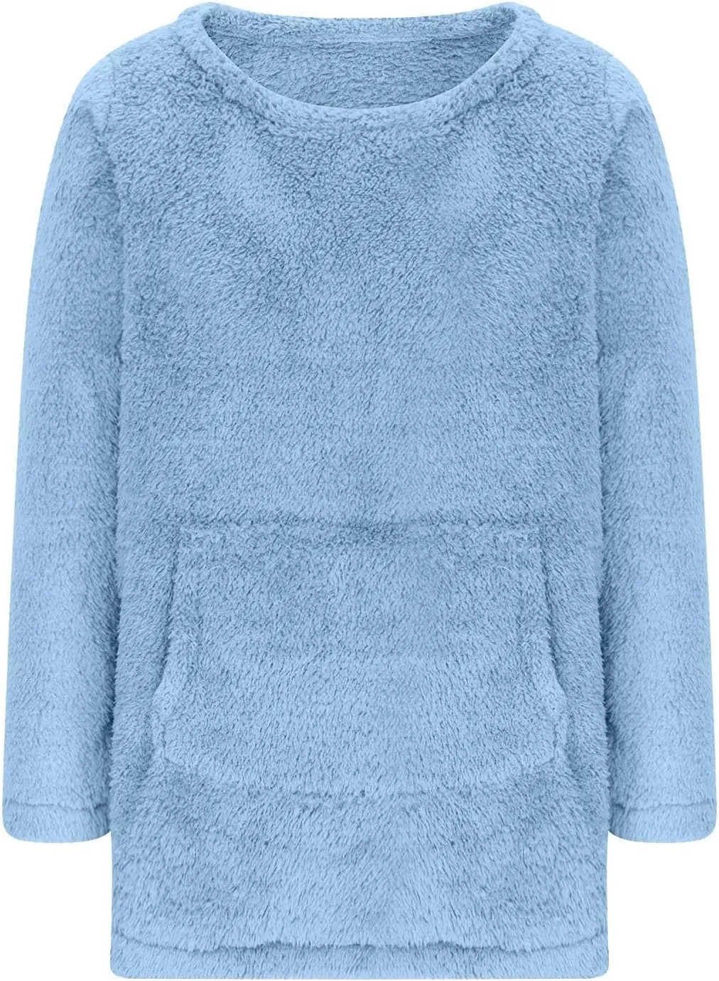 Fuzzy Fleece Pullover Women Sherpa Lined Crewneck Sweatshirts 2024 Trendy Winter Warm Faux Fur Loungewear with Pockets