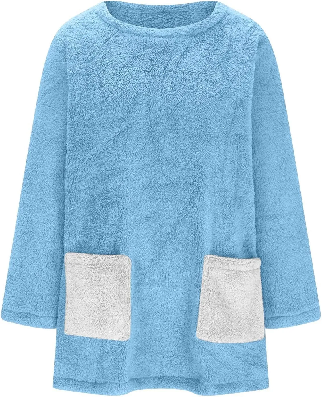 Fuzzy Fleece Pullover Women Sherpa Lined Crewneck Sweatshirts 2024 Trendy Winter Warm Faux Fur Loungewear with Pockets