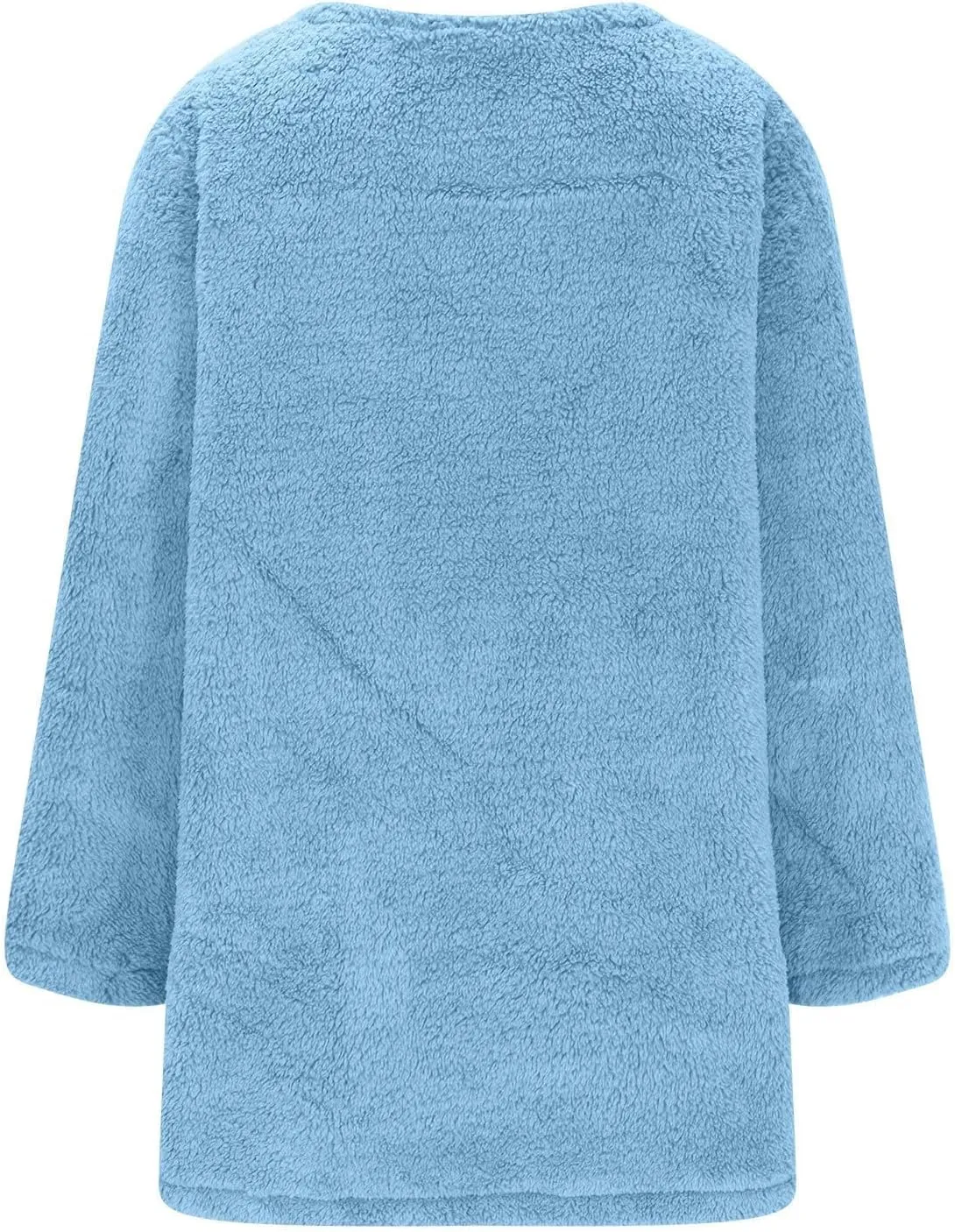 Fuzzy Fleece Pullover Women Sherpa Lined Crewneck Sweatshirts 2024 Trendy Winter Warm Faux Fur Loungewear with Pockets