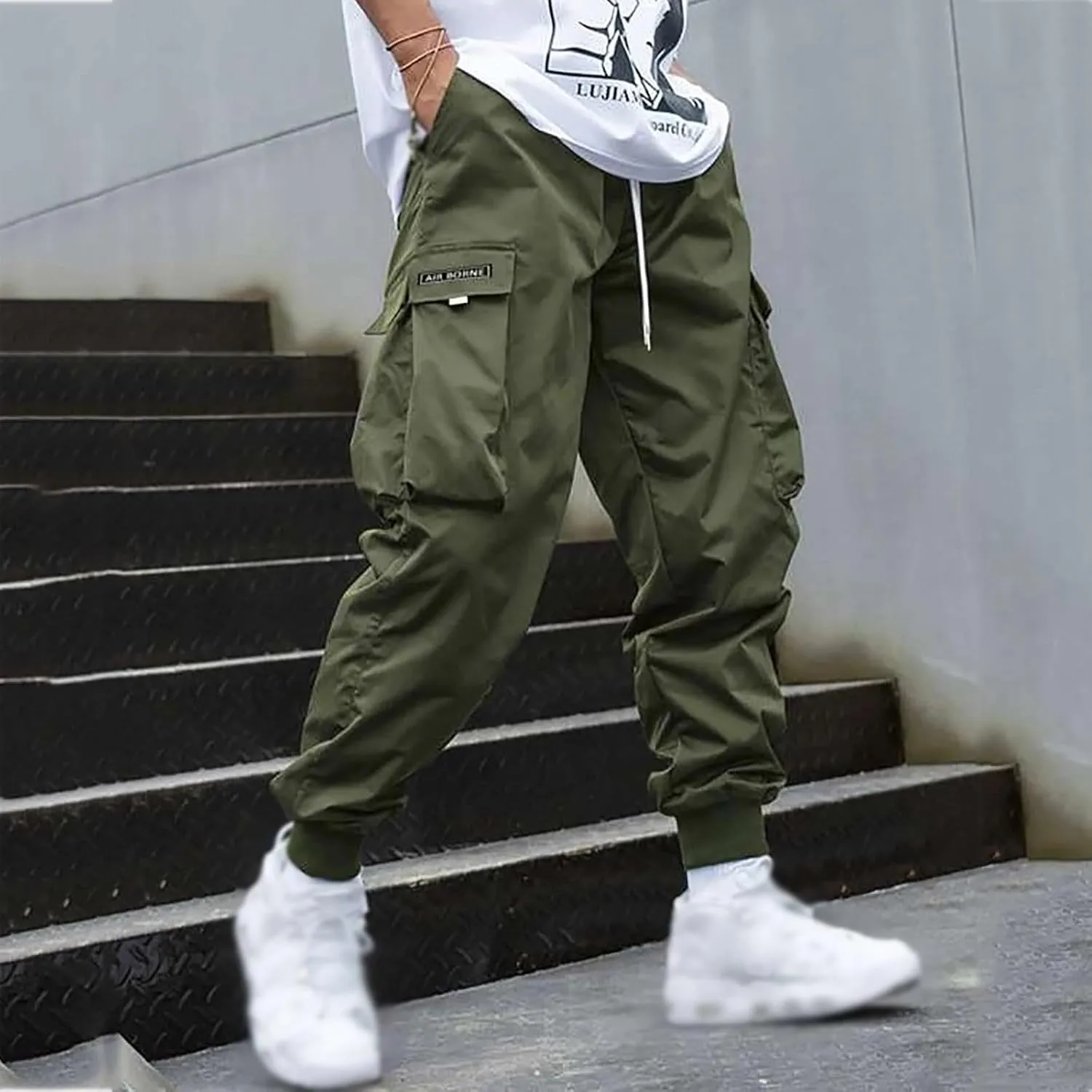 FZVYD Men's Baggy Cargo Pants Trendy Casual Parachute Pant Loose Fit Harem Joggers Relaxed Streetwear Joggers with Pockets