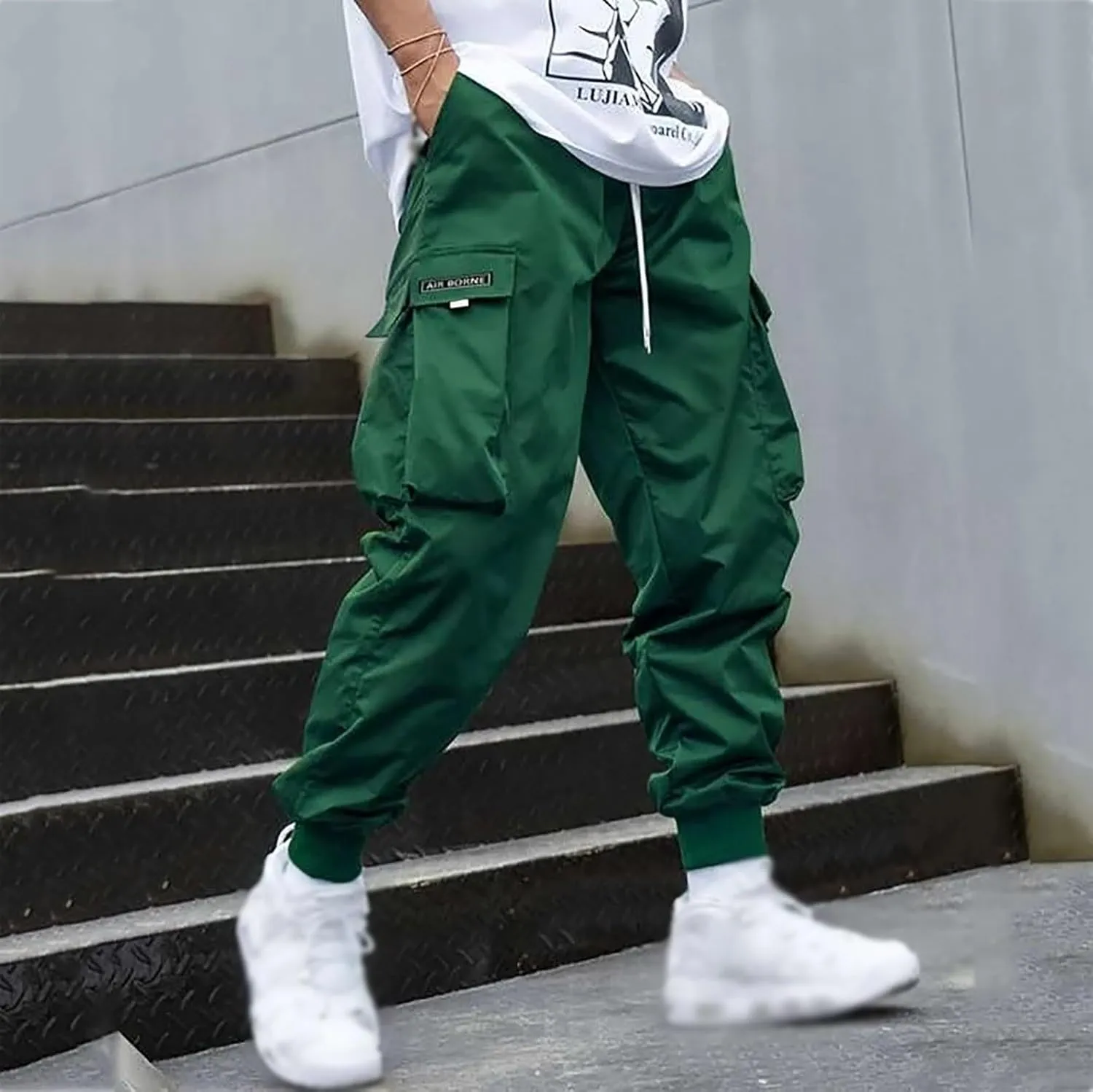 FZVYD Men's Baggy Cargo Pants Trendy Casual Parachute Pant Loose Fit Harem Joggers Relaxed Streetwear Joggers with Pockets