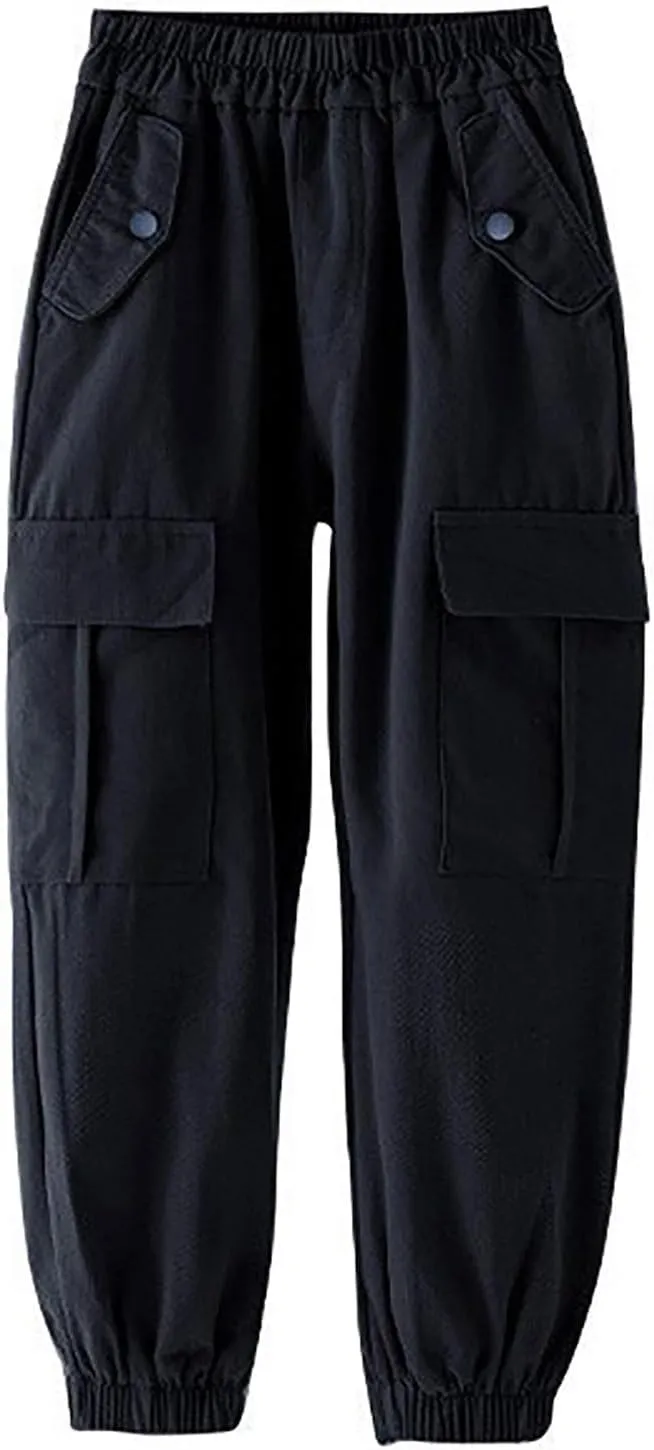 Girls Cargo Pants Baggy Y2k Kids Elastic Waist Casual Ruched Cargo Pants Multiple Pockets Jogger Y2k