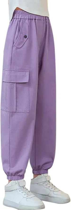 Girls Cargo Pants Baggy Y2k Kids Elastic Waist Casual Ruched Cargo Pants Multiple Pockets Jogger Y2k