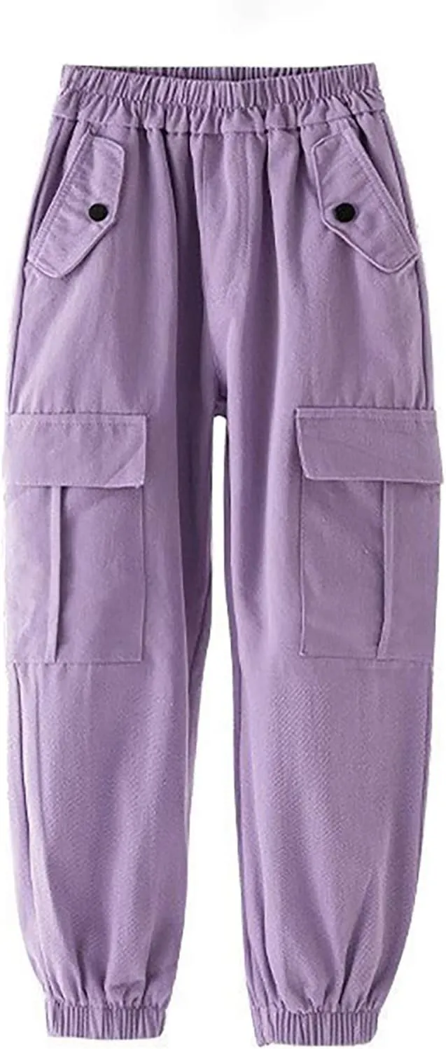 Girls Cargo Pants Baggy Y2k Kids Elastic Waist Casual Ruched Cargo Pants Multiple Pockets Jogger Y2k