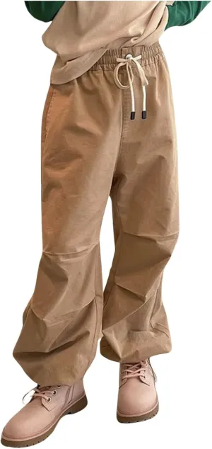 Girls Cargo Pants Casual Wide Leg Kids Jogger Trouser Trendy Cargo Pants for Dance Hiphop Streetwear