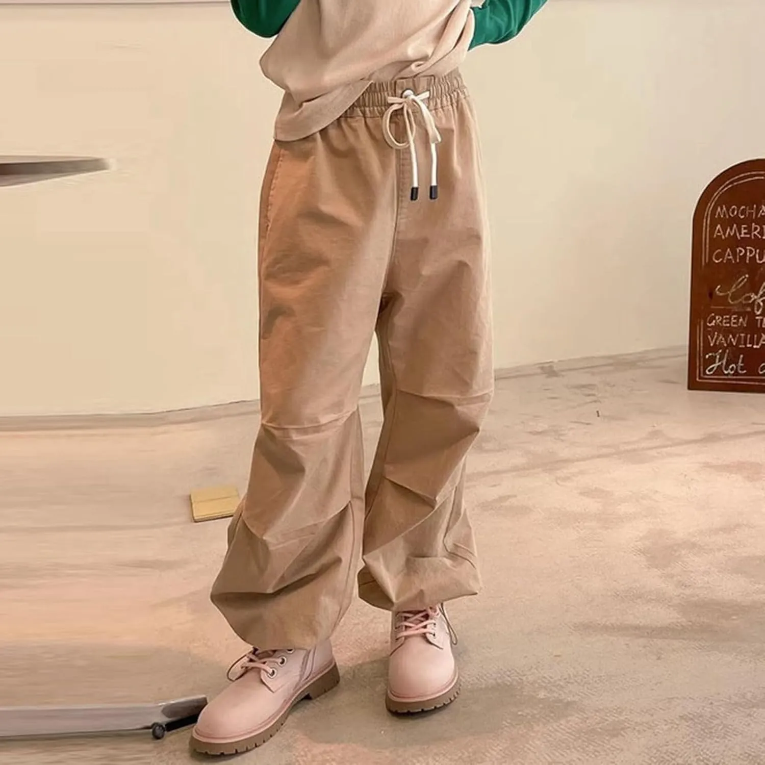 Girls Cargo Pants Casual Wide Leg Kids Jogger Trouser Trendy Cargo Pants for Dance Hiphop Streetwear