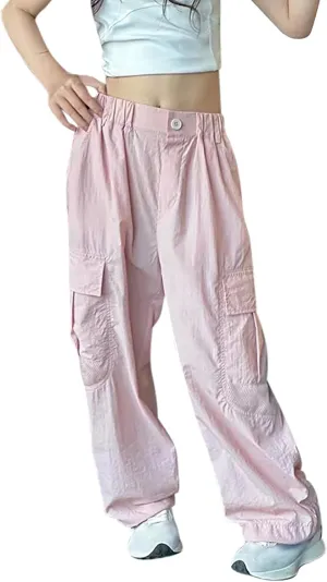 Girls Cargo Pants Joggers High Waisted Kids Wide Leg Youth Loose Straight School Trousers