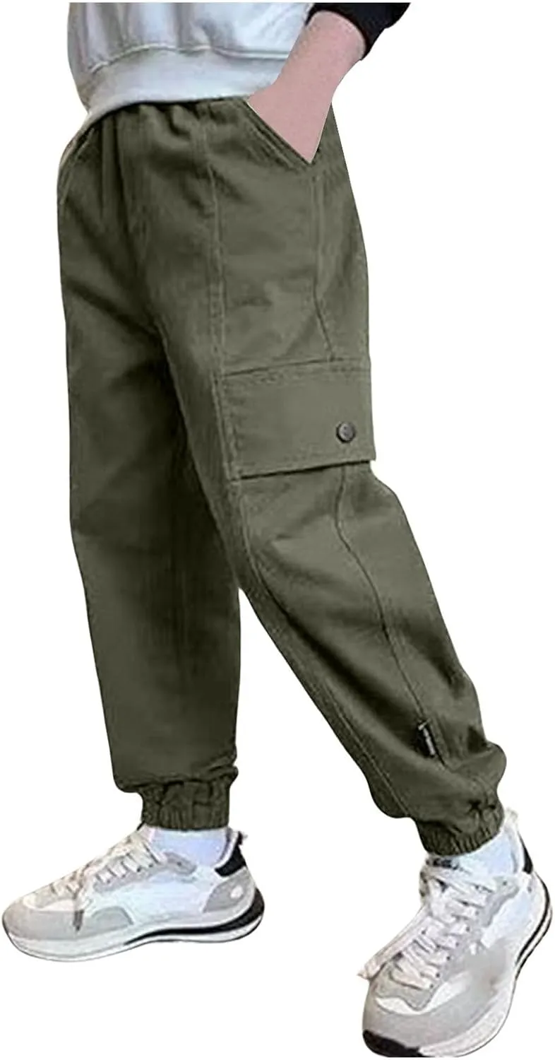 Girls Cargo Pants Joggers High Waisted Kids Wide Leg Youth Loose Straight School Trousers