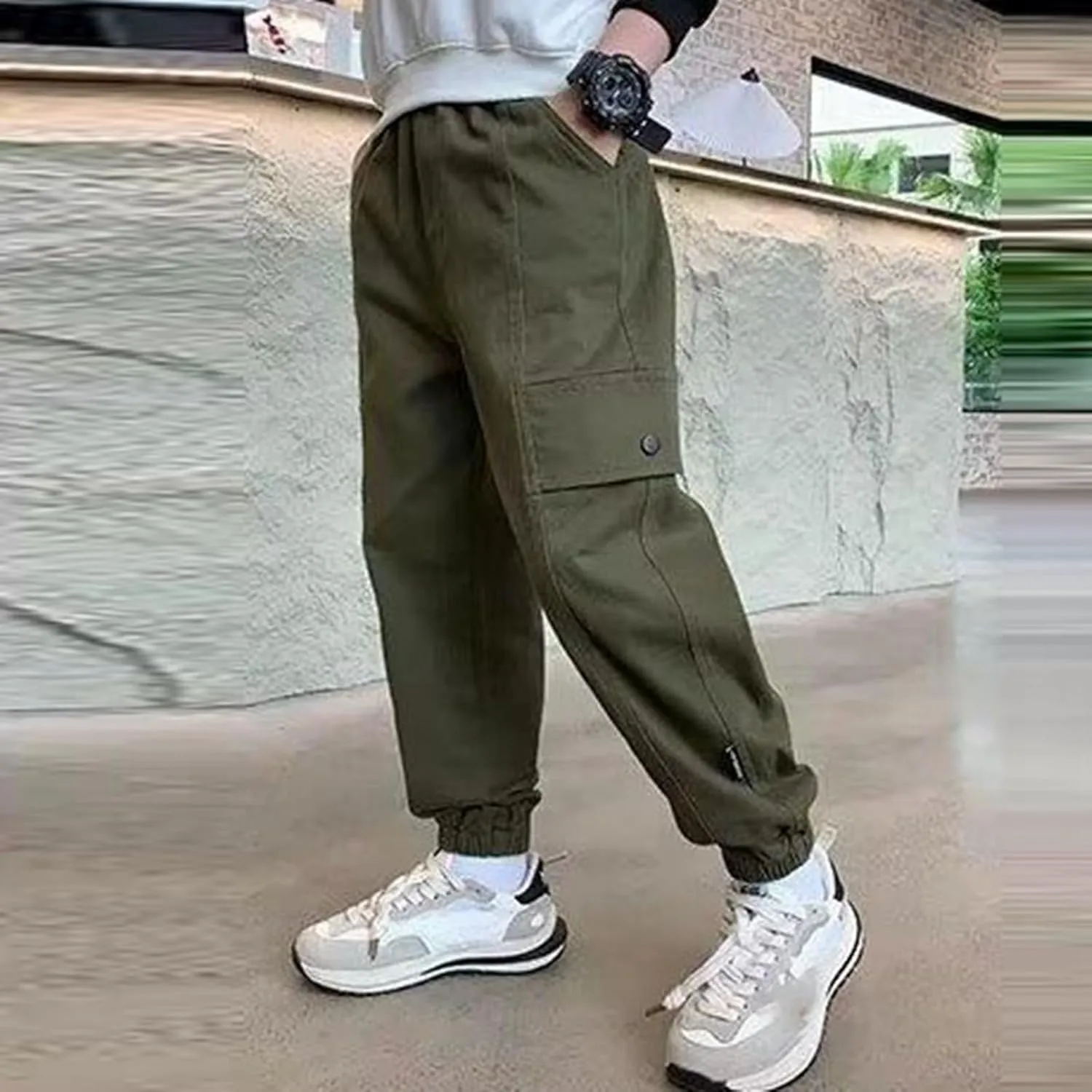 Girls Cargo Pants Joggers High Waisted Kids Wide Leg Youth Loose Straight School Trousers