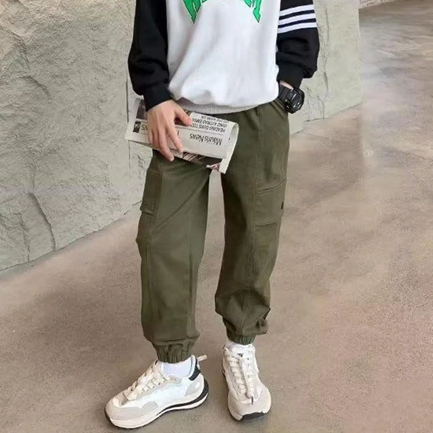 Girls Cargo Pants Joggers High Waisted Kids Wide Leg Youth Loose Straight School Trousers