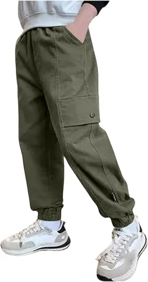 Girls Cargo Pants Joggers High Waisted Kids Wide Leg Youth Loose Straight School Trousers