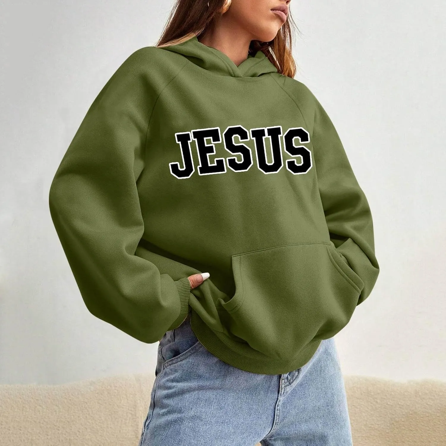 Girls' Fashion Hoodies & Sweatshirts Jesus Letter Print Fall Fleece Winter Outfit with Pocket Long Sleeve Oversize Pullover