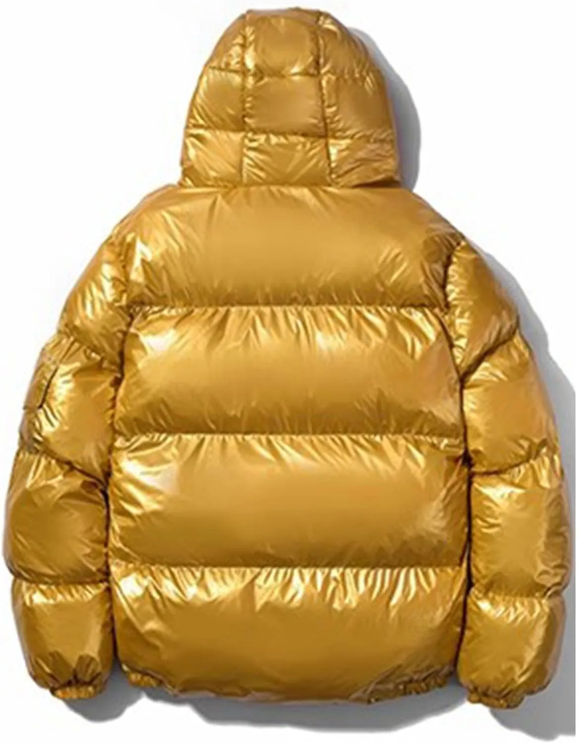 Glossy Puffer Jacket Men Hooded Down Jacket Zip up Quilted Jacket Warm Padded Jacket Insulated Winter Coat with Pockets