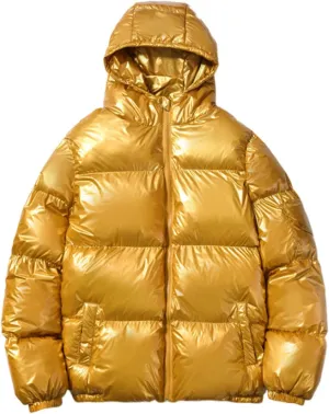Glossy Puffer Jacket Men Hooded Down Jacket Zip up Quilted Jacket Warm Padded Jacket Insulated Winter Coat with Pockets