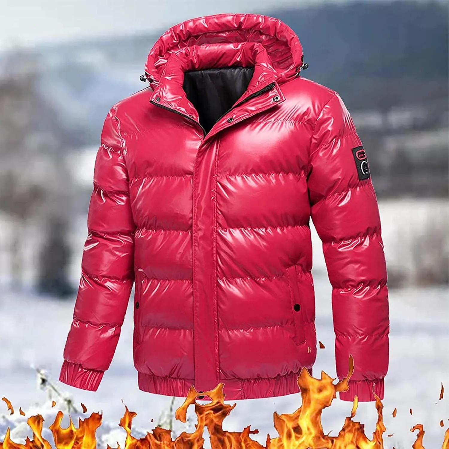 Glossy Puffer Jacket Men Quilted Insulated Jacket Zip up Padded Coat Warm Down Jacket Casual Winter Jacket Outwear