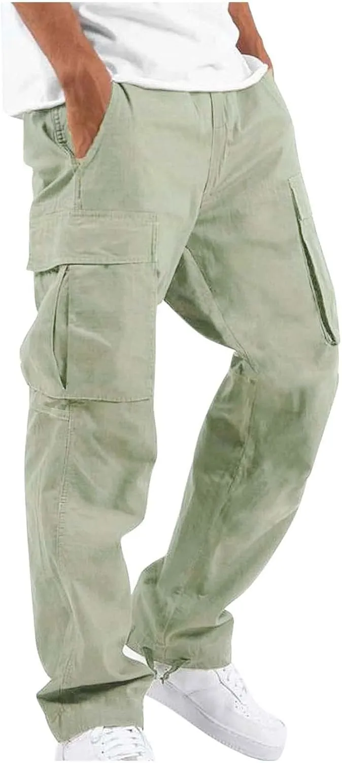 GOFULY Cargo Pants for Men Casual Drawstring Elastic Waist Baggy Sweatpants with Pocket Work Pants Athletic Joggers Trouser