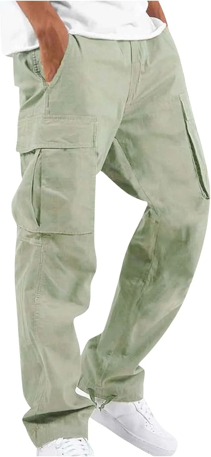 GOFULY Cargo Pants for Men Casual Drawstring Elastic Waist Baggy Sweatpants with Pocket Work Pants Athletic Joggers Trouser