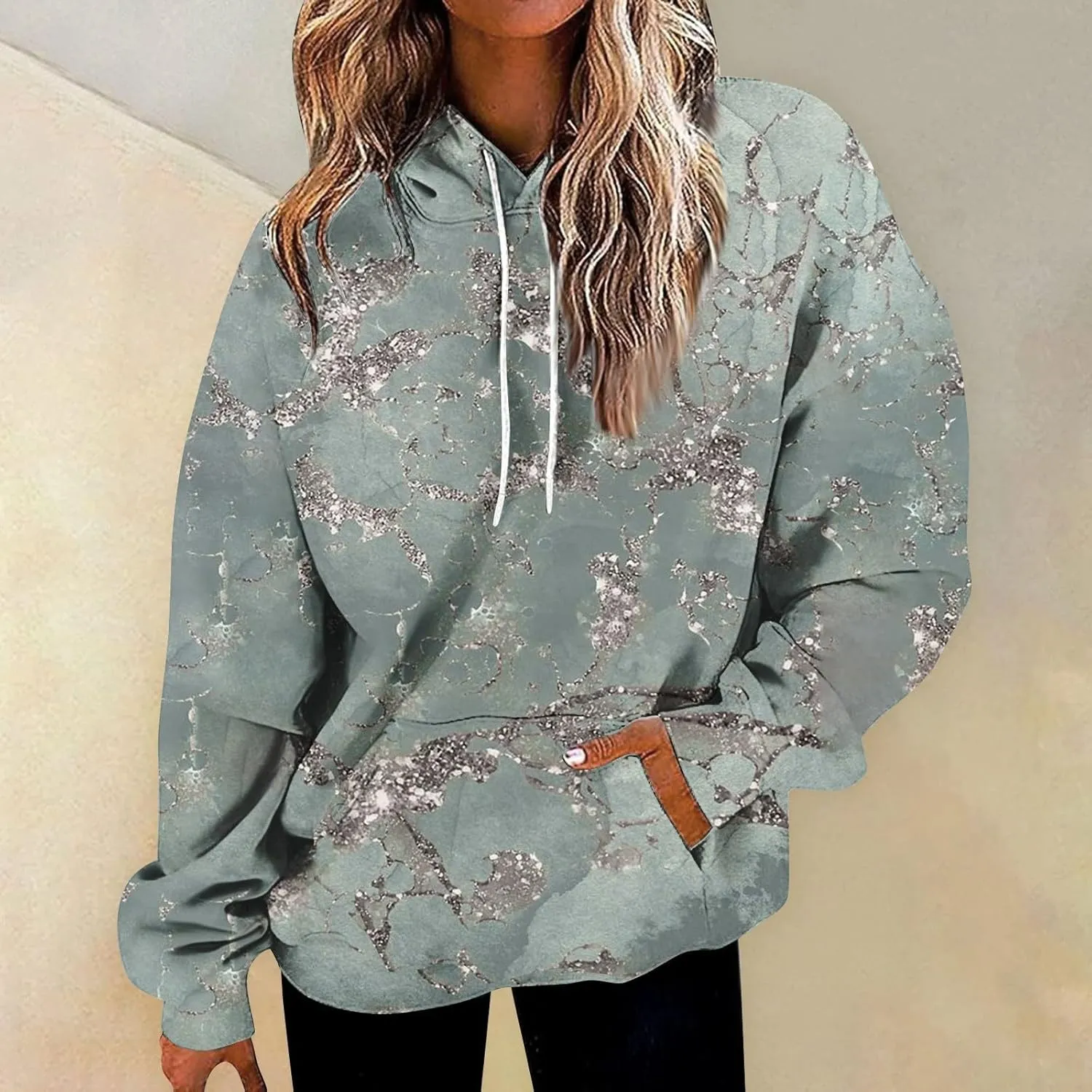GOFULY Women Sweatshirt Fall Marble Print Hoodies Lightweight Winter Sweatshirt Long Sleeve Drawstring Pullover With Pocket